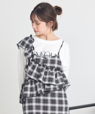earth music&ecology 2wayフリルチェックキャミワンピース Black