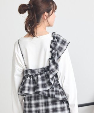 earth music&ecology 2wayフリルチェックキャミワンピース Black
