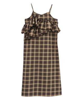 earth music&ecology 2wayフリルチェックキャミワンピース Brown