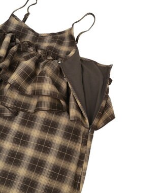earth music&ecology 2wayフリルチェックキャミワンピース Brown