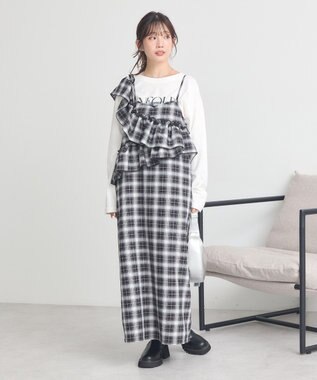 earth music&ecology 2wayフリルチェックキャミワンピース Black