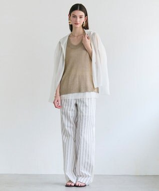 BEIGE， QUARTZ / 側章コンビ ストライプパンツ Ecru St.