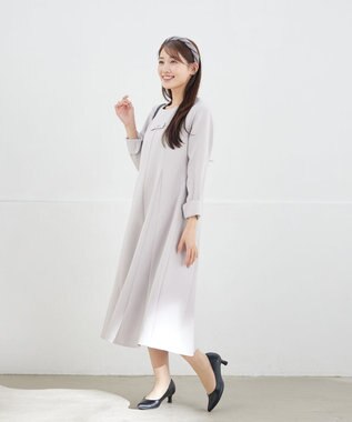 Tiaclasse 【安田美沙子さん着用・洗える】フレアAラインリボンワンピース ラベンダーグレー