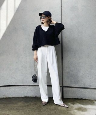 Green Parks ショート丈Ｖネックポンチプルオーバー Black