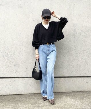 Green Parks ショート丈Ｖネックポンチプルオーバー Black