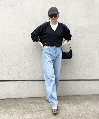 Green Parks ショート丈Ｖネックポンチプルオーバー Black