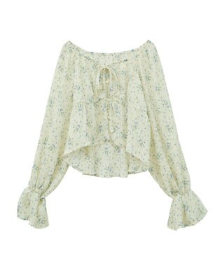 earth music&ecology ナローリボンくしゅくしゅギャザーブラウス Flower