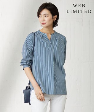 J.PRESS LADIES 【WEB限定】 ピンストライプジャージー バンドカラー カットソー グリーン系1