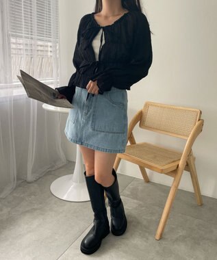 WEGO マルチWAY楊柳シアーシャーリングリボンブラウス ブラック