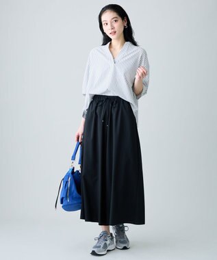 ANY 楽映えガウチョパンツ ブラックストライプ