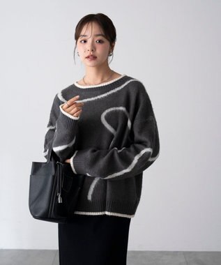 WEGO 【25年秋冬新作】ニュアンスライン配色プルオーバー ブラック中濃色