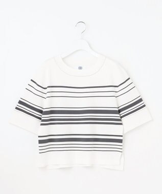 J.PRESS LADIES 【洗える】RAYON ELITE STRETCH ボーダー ニットT オフ×スレート系
