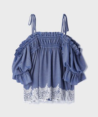 GRACE CONTINENTAL ギャザーフレアトップ ブルー