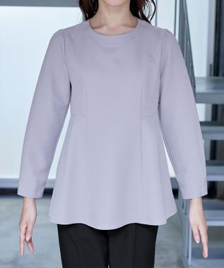 Tiaclasse 【洗える】ソフトペプラムブラウス ライトグレー