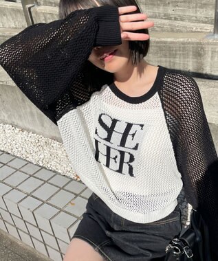 WEGO ラグランショートメッシュニット 柄4