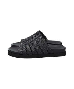 INTER-CHAUSSURES 【ANGEL ALARCON】フットベッドラフィアサンダル ブラック雑材