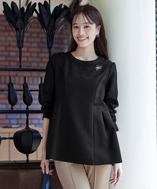 Tiaclasse 【洗える】ソフトペプラムブラウス ブラック