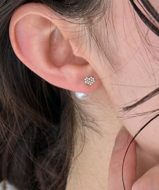 Phoebe 〈金属アレルギー対応〉3wayハートパヴェビジューパールキャッチピアス/ゴールド ゴールド