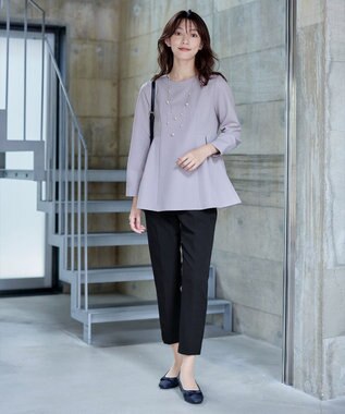 Tiaclasse 【洗える】ソフトペプラムブラウス ライトグレー