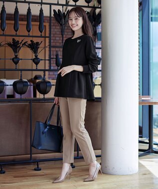 Tiaclasse 【洗える】ソフトペプラムブラウス ブラック