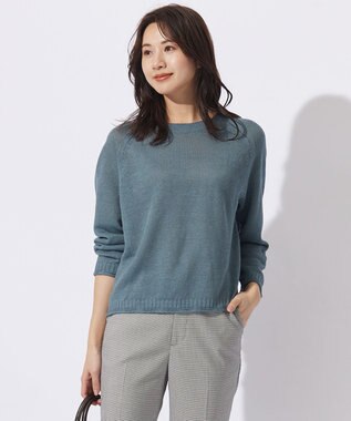J.PRESS LADIES 【洗える・吸水速乾】MERCERIZED CORD LINEN ニット ダルブルー系