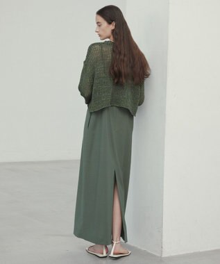 BEIGE， 【洗える・STORY 6月号掲載】THYME / クルーネックコットンメッシュニット Olive