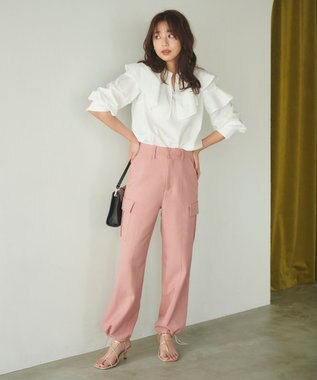 Feroux 【洗える】ラッフルスキッパー ブラウス ホワイト系