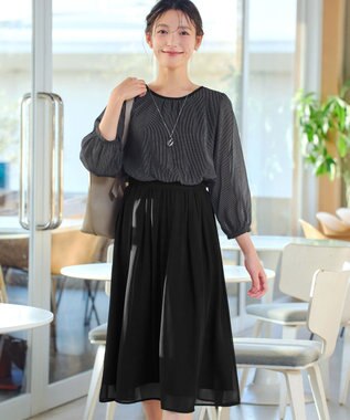 Tiaclasse L ブラウジングシフォンワンピース ブラックストライプ