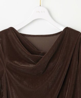 ANY SIS 【洗える】シアーベロアドレープ Tシャツ ブラウン
