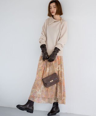 23区 L 【洗える】Erica クレープペイズリープリント スカート ピンク系