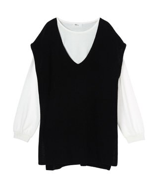 CRAFT STANDARD BOUTIQUE 【２点セット】片畦ニットベスト＋ロンＴＥＥ Black