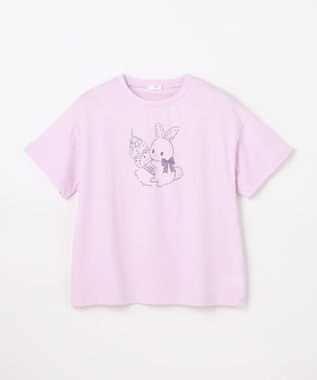 ANY KIDS 【綿100%/接触冷感】ひんやり オーバーサイズ アニマルTシャツ ラベンダー×ウサギ