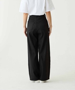 caqu linen rayon stretch wide pants リネンレーヨンストレッチワイドパンツ black