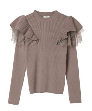 earth music&ecology ショルダーチュールレースプルオーバー Mocha