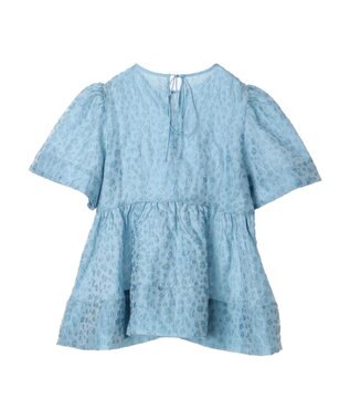 Green Parks パフスリーブジャガードペプラムブラウス Sax