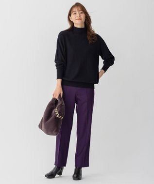 自由区 【洗える】ウォッシャブルハイカウントフラノ ストレートパンツ パープル系