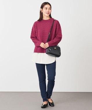 ANY L 【洗濯機可】ソフトタッチケーブルニット ワイン系