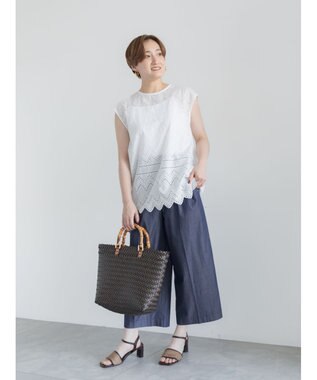 Te chichi 【接触冷感/UVカット/遮熱】ワイドクロップトパンツ ネイビー