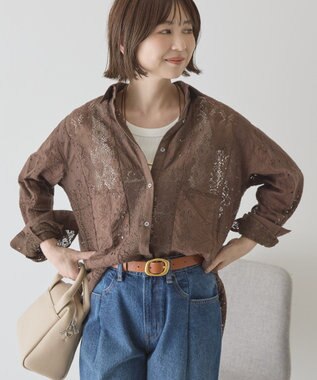 AMERICAN HOLIC レースパッチワークシャツ Brown