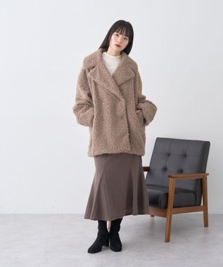 earth music&ecology ループファーコート Gray Beige