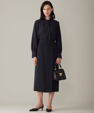 自由区 【洗える】ライトサテン ブラウス ネイビー系