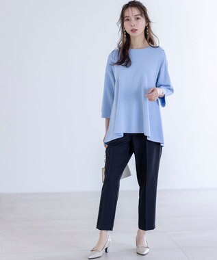ANY SIS S 【UVカット・洗える】フレアニット チュニック ライトブルー