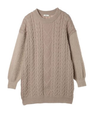 earth music&ecology 袖ファーケーブルミニワンピース Gray Beige