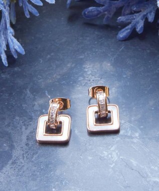 Tiaclasse 【金属アレルギー対応】スクエアシェルピアス ピンクゴールド