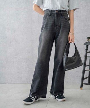 WEGO セミフレアデニムパンツ ブラック中濃色