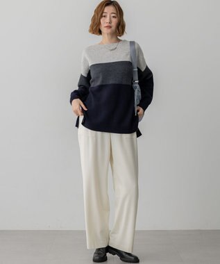 23区 S 【洗える】ウールカシミヤ カラーブロック チュニック ニット グレー