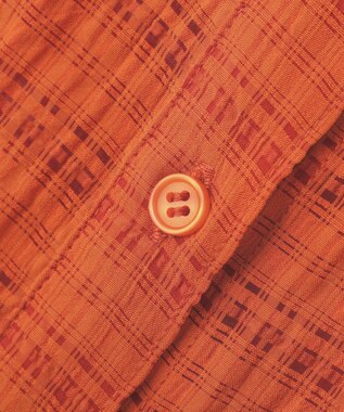 Green Parks シアーチェック７分袖シャツ Orange