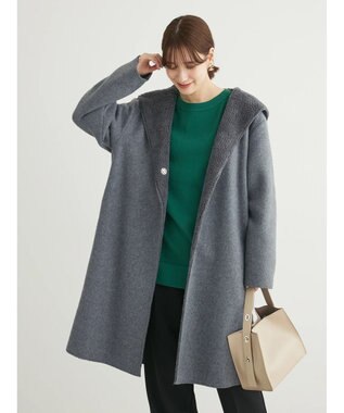 Green Parks フード付き裏ボアロングコーディガン Gray Mixture