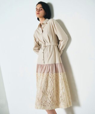 GRACE CONTINENTAL 刺繍ヘムシャツワンピース ベージュ