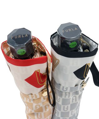 MOONBAT FURLA 折りたたみ傘 チャーム＆ロゴプリント UV 耐風 日本製 グレー